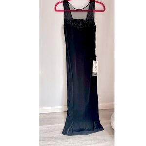 Vintage Oleg Cassini Maxi floor length black gown beaded, sheer meshSize 8